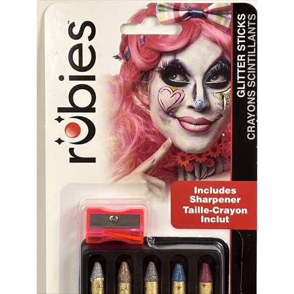 Glitter Sticks Makeup Set 5 Colors with Sharpener Made in USA by Rubies - Picture 5 of 12